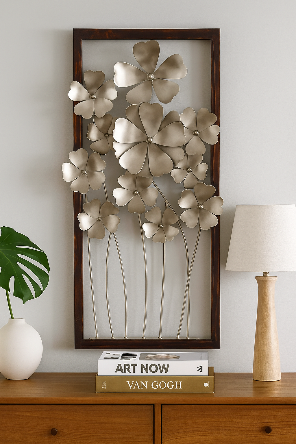 Elegant Metallic Floral Wall Decor Art | Modern Iron Wall Hanging